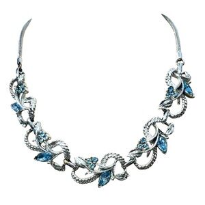 Vintage Rhinestone Choker Necklace 16” Blue/Silver